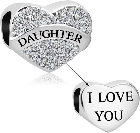 Heart Love Mom Dad Sister Grandma Auntie Daunghter Charm with Sparkling Clear Cubic Zirconia Compatible with Pandora Charms Bracelets...