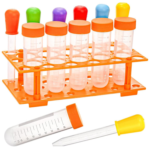 ZENFUN 12 Pieces Jumbo Test Tubes with Stand, Plastic Test Tubes for Primary Science, 5 Pieces Jumbo Test Tubes, 6 Pieces Liquid Droppers Silicone...