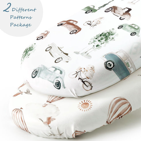 GRSSDER Stretchy Ultra Soft Fitted Bassinet Sheet Set 2 Pack, Universal Fitted for Bassinets Baby Cradle Moses Basket Oval Rectangle Mattress Safe...