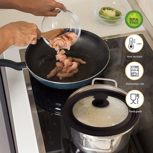 Universal Lid for Pots, Pans and Skillets, Pot Lid With Heat Resistant Silicone Rim and Tempered Glass,Fits 6.5", 7", 8" Diameter Pots and Pans...