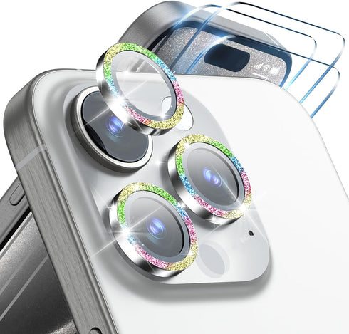 for iPhone 15 Pro Max Camera Lens Protector Bling and 3 Pcs Screen Protector, Tempered Glass Camera Cover, Anti-Scratch Anti-Drop Protection Glitt...