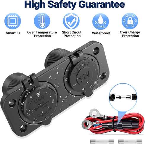 Cigarette Lighter Socket Outlet Qidoe 12V USB Outlet Car Charger Socket Panel 65W PD for Laptop & 18W QC3.0 Waterproof USB Power Outlet Adapter fo...