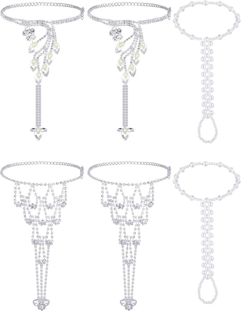 Hicarer 6 Pieces Foot Jewelry Barefoot Sandals for Women Rhinestone Anklets Bohemian Foot Chain for Beach Wedding Valentine's Day...