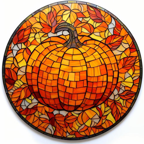 DIY Stamped Cross Stitch Kits Stained Glass Circle Shape Autumn Pumpkin 11CT Needlepoint Embroidery Counted Cross Stitch Kits Art Craft Wall Decor...