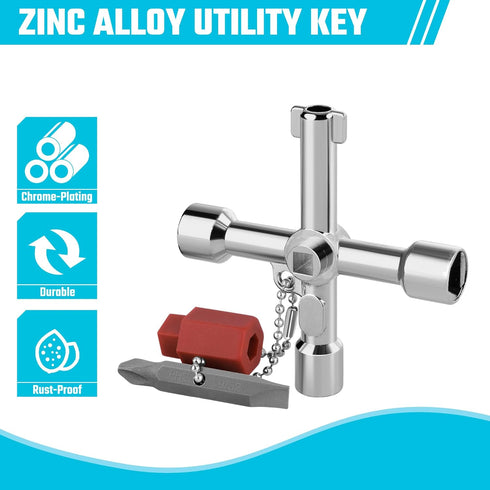 DURATECH 4 Way Sillcock Key with Bit, Multi-functional Water Key, Cross Key, 1-Pack, for Valve, Faucet, and Spigots...