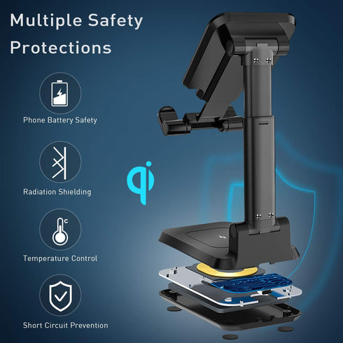 Wireless Charger, 2 in 1 Dual Wireless Charging Stand, Adjustable Phone Holder for Desk 10W Qi Fast Charger Compatible with iPhone 14/13/12/11/Pro...