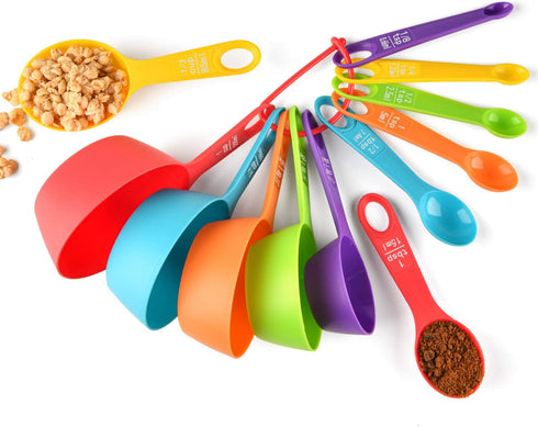 Measuring cups and spoons set of 12, Plastic Colorful Measuring Cups Meausuring Spoons Stackable for Measuring Dry and Liquid Ingredients Great fo...