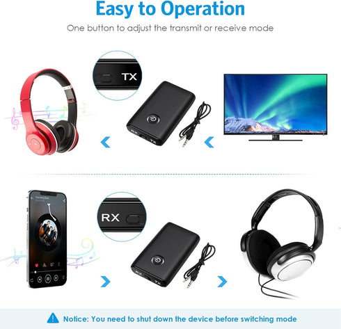 Aux Bluetooth Adapter for Car, Bluetooth 5.0 Transmitter Receiver, Portable Wireless Bluetooth Adapter, 2-in-1 Bluetooth Aux Adapter, Audio Receiv...