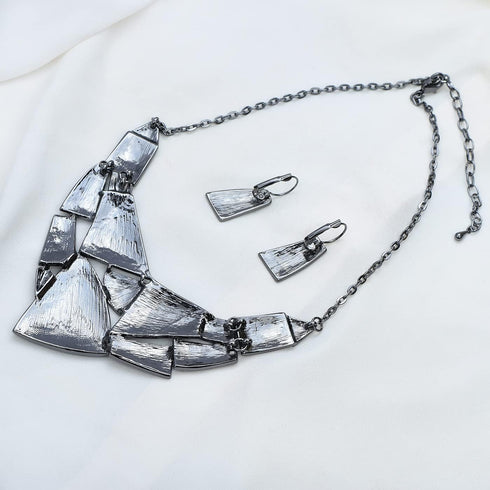 Irregular Enamel Triangle Shape Collar Bib Statement Necklace Earrings Set Women Bridal Jewelry...