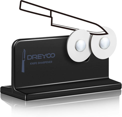 Dreyoo Cutlery Pointed Edge Knife Sharpener, Double Sided Stainless Steel Wheels Cutlery Knife Sharpener, Broadhead Knife Sharpeners for Kitchen K...