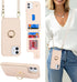 for iPhone 11 Phone Case with Card Holder and Strap for Women,Crossbody Lanyard,Kickstand Ring Stand,Snap Clasp,Phone Wallet Cases 6.1 inch(Beige)...