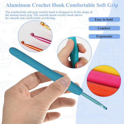 Coopay Crochet Set for Beginners, Crochet Hooks Ergonomic Soft Grip 2mm-6mm Metal Crochet Hook for Crochet Yarn, 19PCS Crochet Needles Set with St...