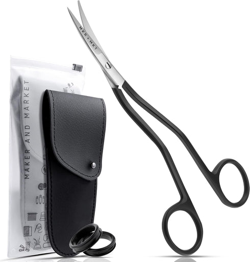 Applique Long Thin Needlepoint Blade 6.1 Inch - Double Bent Curved Offset Handle Scissors with Pouch Sleeve for Embroidery, Fabric, Thread, Knitti...