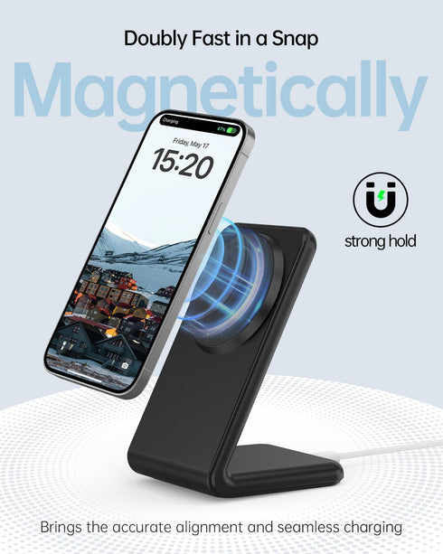 Wireless Charger for Magsafe Charger, Magnetic iPhone Charger w/ 30W Adapter & 5ft Long Braided Cable, Fast Wireless Charging Stand for iPhone 15/...