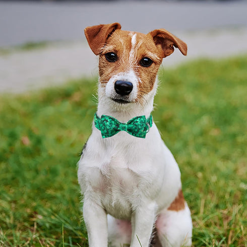St.Patrick's Day Clover Dog Collars with Bow Tie,Green Abstract Clover Soft Cotton with Safety Metal Buckle Adjustable Puppy Collars for Small Boy...