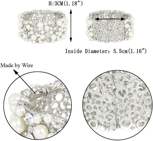 EVER FAITH Women's Wedding Jewelry Austrian Crystal Cream Simulated Pearl Bridal Cuff Bracelet Clear Silver-Tone...