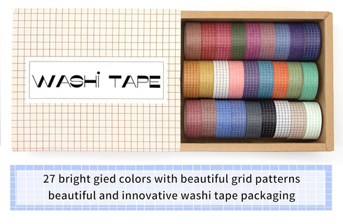 Grid Washi Tape Set - 27 Rolls of 15 mm Wide Decorative Masking Tapes for Bullet Journals Supplies, DIY Decor Planners, Scrapbooking Adhesive Scho...