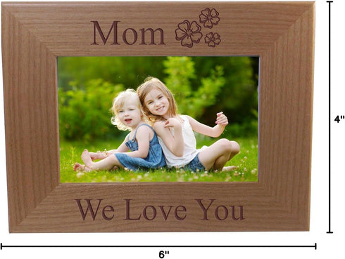 CustomGiftsNow Mom We Love You - Engraved Wood Picture Frame - Fits 4x6-inch photo...