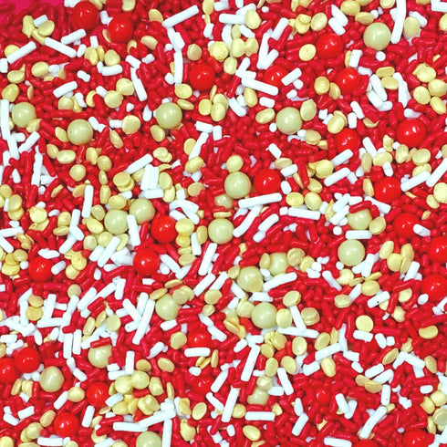 Shabby Elegant Chic Edible Confetti Sprinkles Cake Cookie Cupcake IceCream Donut Quins - 4oz (Red Gold White)...