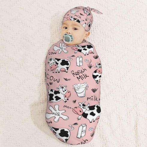 Funny Cow Milk Print Newborn Swaddle Blankets Hat Sets Soft Baby Receiving Blanket Swaddle Sack for Baby Shower Infant Boy Girl Gift...