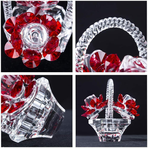 H&D HYALINE & DORA Crystal Red Rose Flower Basket Crystal Collectible Figurines Ornaments for Home Decor Table Centerpiece...