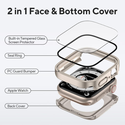 4 Pack Compatible with Apple Watch Waterproof Case 41mm Series 9/8/7 with Tempered Glass Screen Protector, 2 in 1 Full Coverage Bumper Protective ...