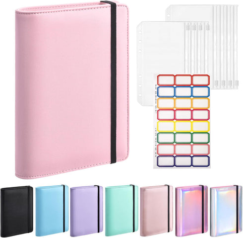 A6 Budget Binder with Cash Envelopes, PU Leather Refillable Notebook Binder, Loose Leaf Organizer Binder Cover, Money Organizer for Cash with Elas...