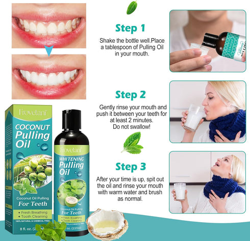 Coconut Oil mouthwash-Natural Teeth WHITENING×237ml-100% Pure Fractionated Coconut Oil whitening mouthwash-Helps Improve Oral Hygiene-Tongue Scrap...