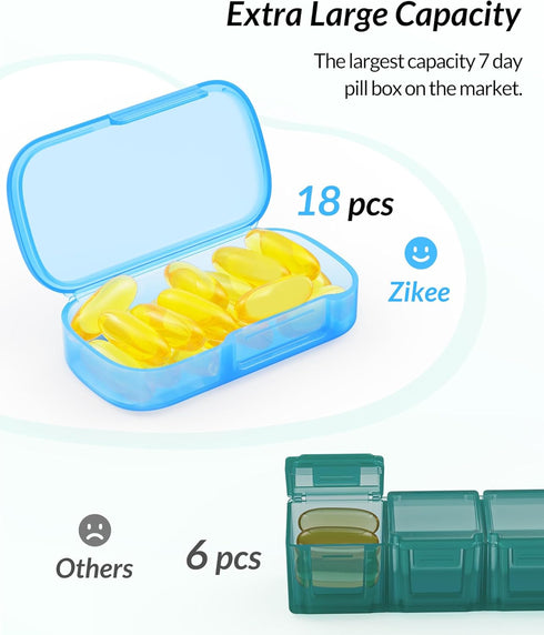 ZIKEE 7 Packs Extra Large Pill Organizer, Portable Pill Box 7 Day for Pocket, Purse, Weekly Pill Case with Dual-Protection Design, Pill Container ...
