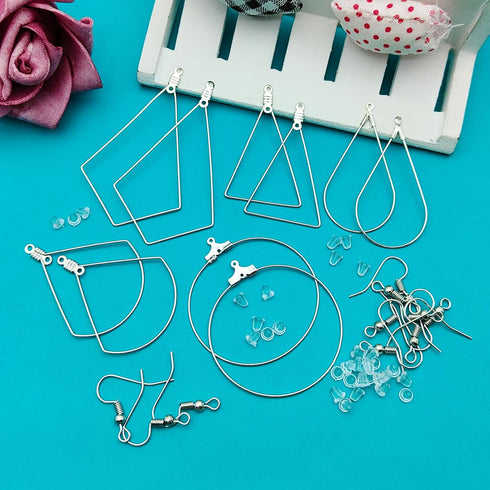 YaeYur 280PCS Hoop Earring Findings Hypoallergenic Beading Hoop Earrings 100PCS Earring Hooks for Beading 100PCS Silicone Earring Backs Earrings B...