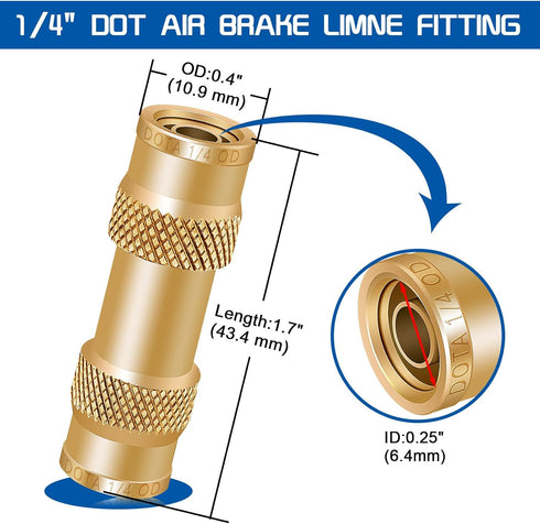 Boltigen 1/4inch Brass Air Brake Line Fitting, 4PCS DOT Push to Connect Brake Line Fitting, 1/4inch OD Air Brake Fitting for Semi Trucks,Cars and ...