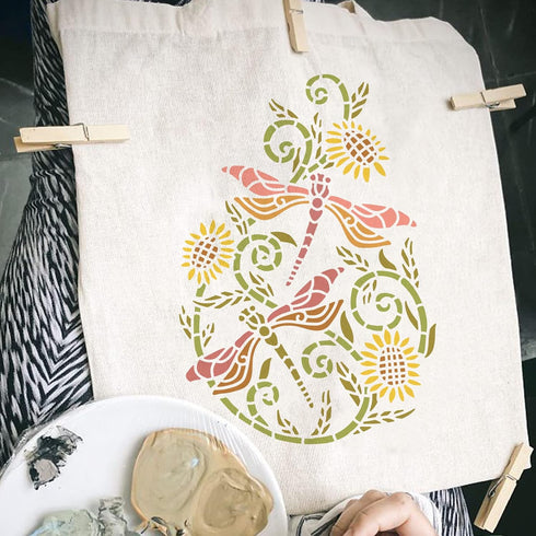 FINGERINSPIRE 9PCS Dragonfly Flower Stencils 2 Size Reusable Flower Wreath Stencils Flower Bush Lotus Vine Drawing Stencils DIY Art and Craft Sten...