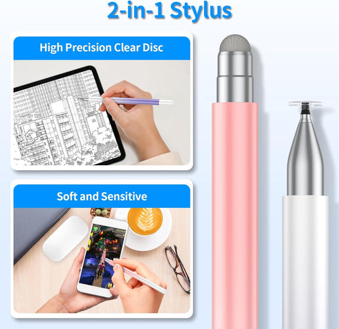 (2 Pcs) Universal Stylus Pens High Sensitivity Disc & Fiber Tip Pencils Compatible with Apple/iPhone/iPad/Android/Tablets and All Capacitive Touch...