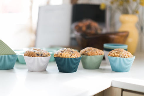 The Silicone Kitchen Reusable JUMBO Silicone Baking Cup, Non-Toxic, BPA Free, Dishwasher Safe, Jumbo, 12 Pack, White Blue Green...