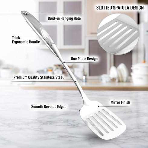 Zulay Kitchen Stainless Steel Metal Spatula – Lightweight, Strong & Durable Metal Turner – Easy to Use, Comfortable Grip, Heat Resistant & Dishwas...