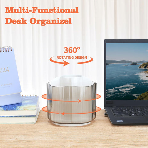 LETURE Desk Organizer, 360-Degree Rotating Pen Pencil Holder, 5 Compartments Desktop Stationary Organizer, Home Office Art Supply Storage Box Cadd...