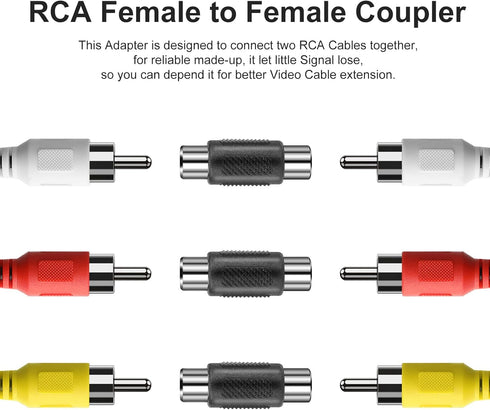 RCA Female to Female Coupler, 3 Pack Audio Video RCA Adapter Connector Gold Plated RCA Jack to Jack Converter RCA Cables Extender for Speaker, Amp...