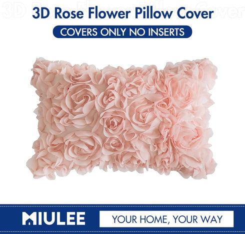 MIULEE 3D Decorative Romantic Valentines Stereo Chiffon Rose Flower Throw Pillow Cover Solid Pillowcase for Girl Women Wedding Sofa Bedroom Car Sp...
