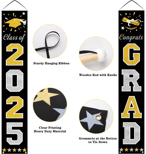 DAZONGE Graduation Decorations 2025, Black & Gold Class of Decorations 2025, Graduation Porch Banners for Any Schools or Grades Party Supplies...