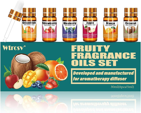 Fruity Fragrance Oil for Candle Making,Soap Making,Aromatherapy Diffuser, 6 Pcs Fragrance Oils -Coconut,Blueberry,Grapefruit,Apple,Strawberry,Mang...
