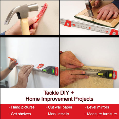 Kapro - 313 Measure Mate - Ultimate Home-Improvement Tool - With Level and Ruler - Features Sliding Markers and Knife Guide - Includes Nail Grippe...