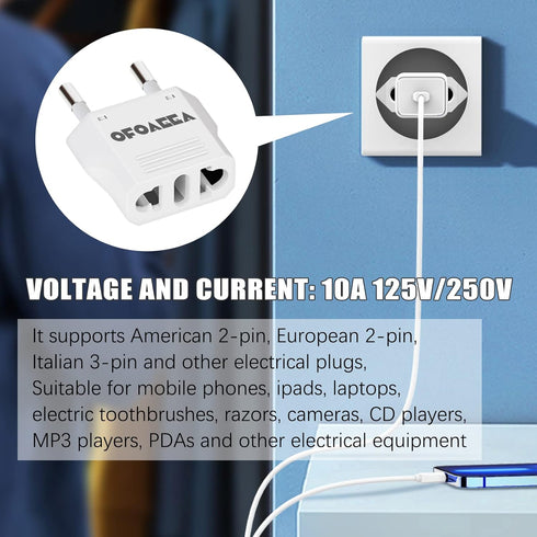 European Plug Adapter, Europe to US Plug Adapter, Adapters for Europe, Type F Plug Adapter, Travel from America to Outlet France Germany European ...