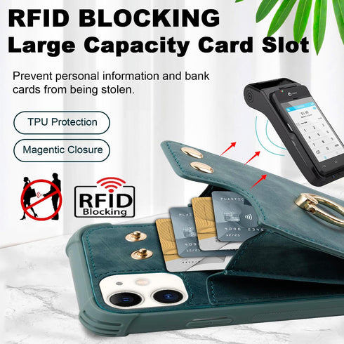 iPhone 11 Wallet Case with Credit Card Holder,Leather Shockproof Protective Phone Cover Supports 360°Rotation Ring Stand and RFID Blocking for App...