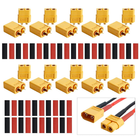 XT60 XT-60 Connectors with 2M 14 AWG Silicone Wire, XT60 Cable Set with 5mm Heat Shrink Tube for DIY Custom RC Lipo Battery Drone Car Boat (10 Pai...