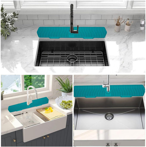 30 Inch Sink Splash Guard, Large Size Kitchen Sink Splash Guard, Longer Silicone Faucet Handle Drip Catcher Tray for Kitchen Countertop, Bathroom,...