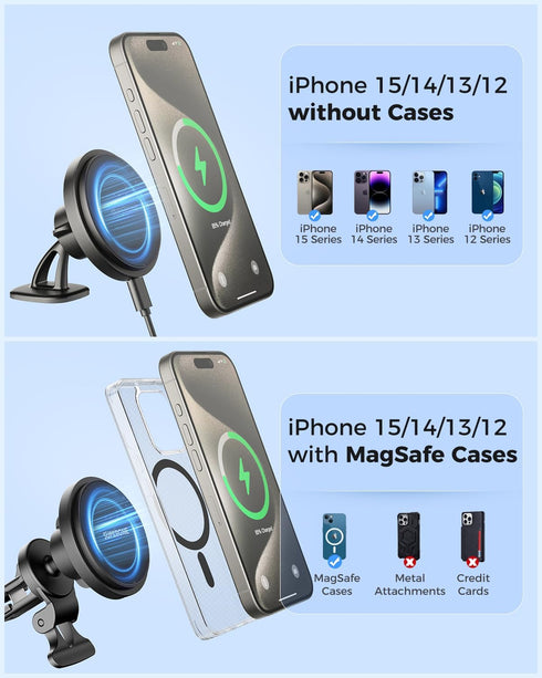 SUPERONE for MagSafe Car Mount Charger, Magnetic Wireless Car Charger Phone Holder 15W Fast Charging Car Holder Vent Mount only for iPhone 15 Pro ...