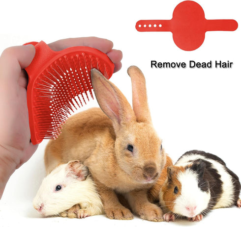 4 Pieces Bunny Grooming Kit with Rabbit Grooming Brush Pet Hair Remover Pet Nail Clipper Pet Comb Shampoo Bath Brush with Adjustable Ring Handle f...