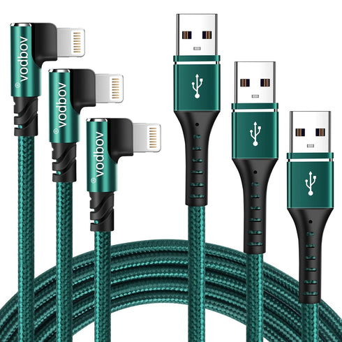 iPhone Charger, Right Angle Cable Lightning Cord 3PACK 1FT 3FT 6FT Nylon Braided USB Charging Wire High Speed Transfer Compatible with iPhone 14/1...