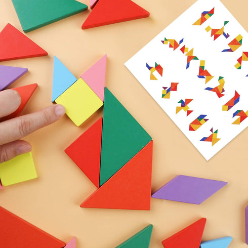 3 otters Wooden Tangrams Puzzles, 4 Pack Educational Tangrams Shapes Puzzle Toys for Kids and Adults, STEM Montessori Wood Toy, Brain Logic Blocks...