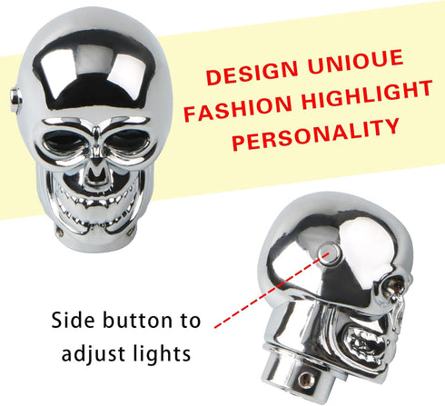 1 PC Car Shift Knob, Aluminum Alloy Gear Stick, Shift Head with Led Light, Gear Knob Replacement, Automotive Part, Skull Decoration, Universal for...